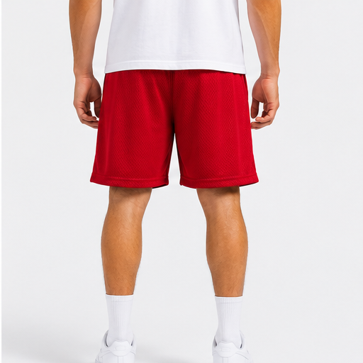 Varsity Red mesh shorts - side view