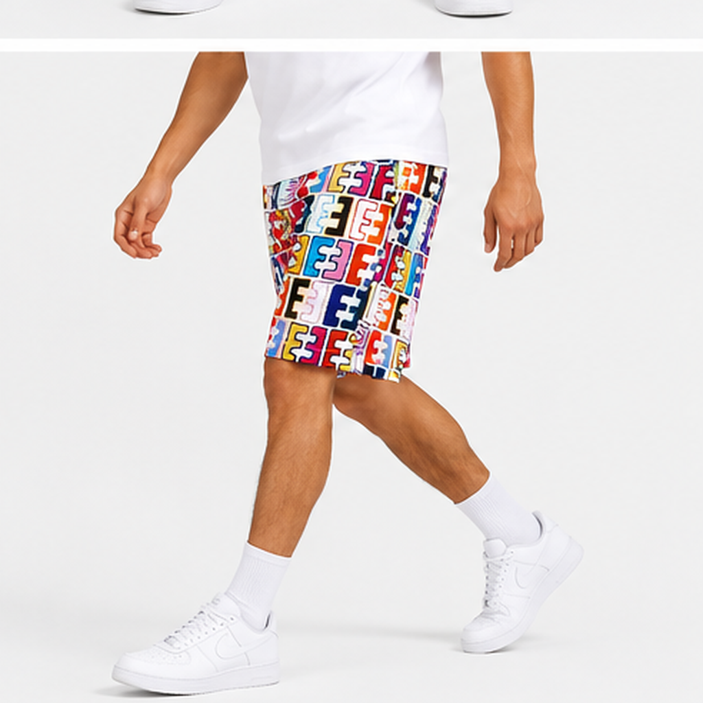 Multi White mesh shorts - detail view