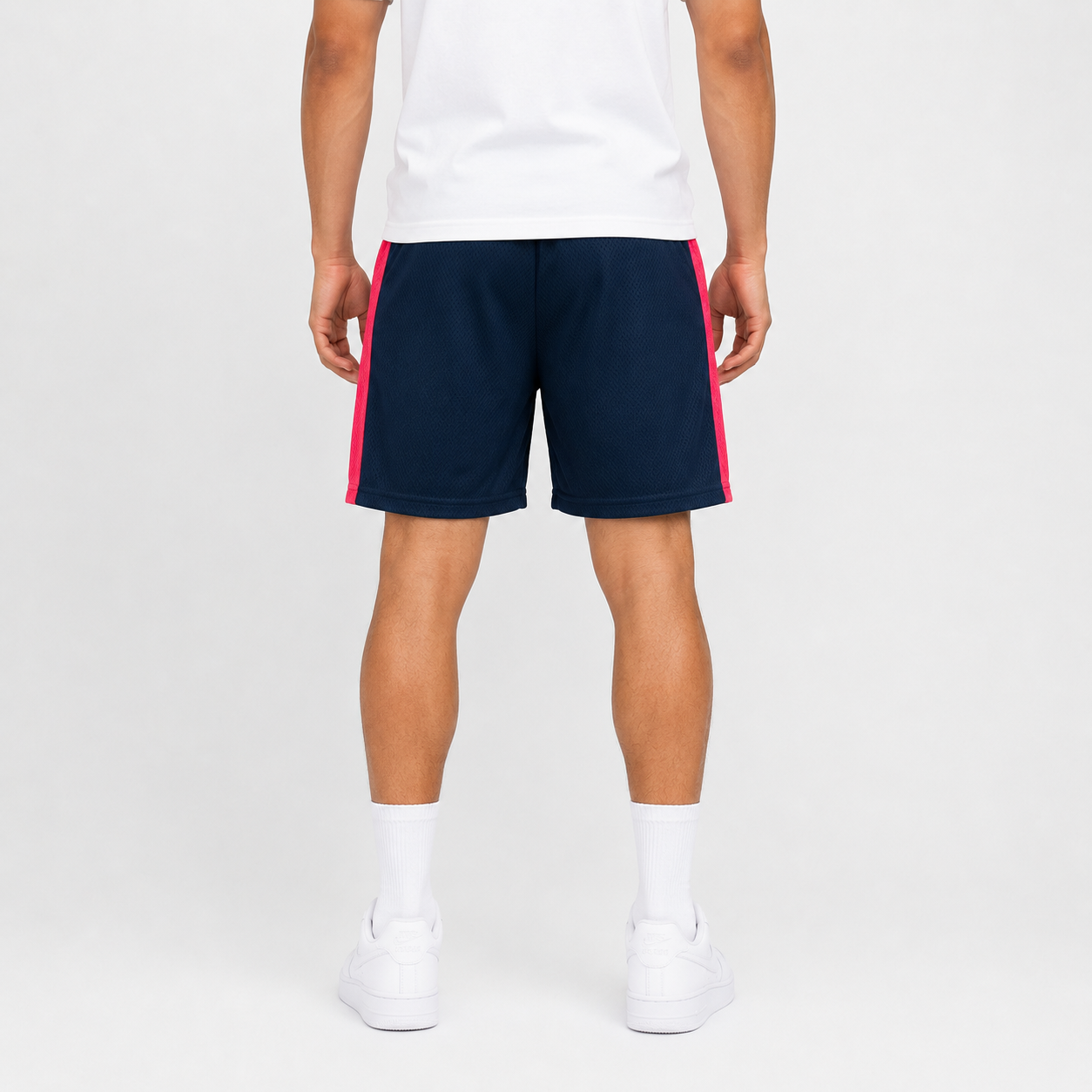 Navy Pink Side Stripe mesh shorts - side view