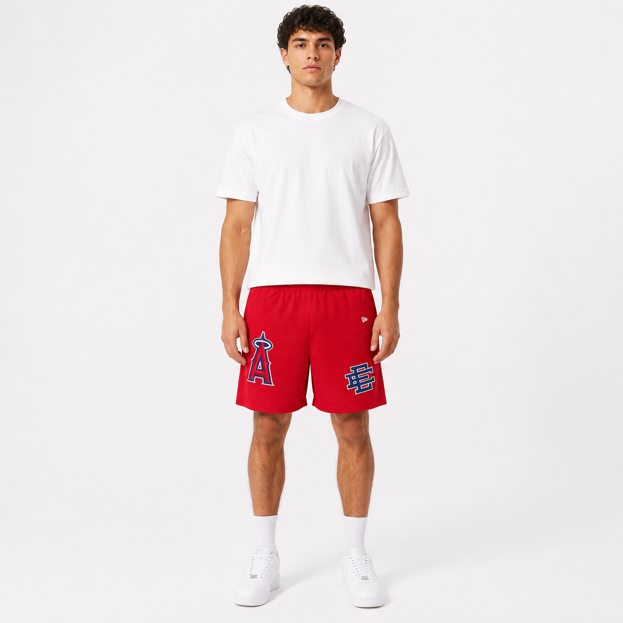 Angels Red mesh shorts - front angle view
