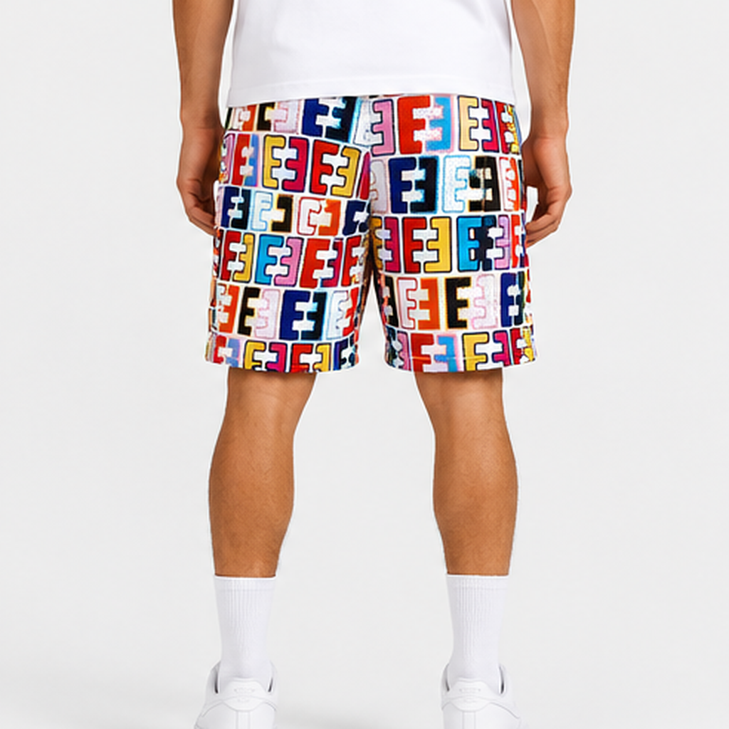 Multi White mesh shorts - side view