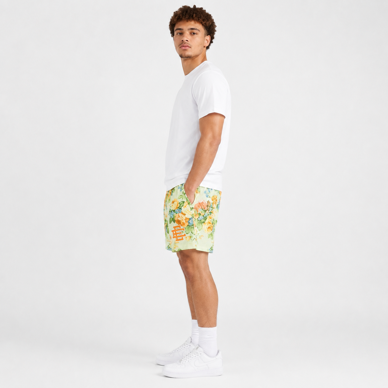 Pastel Floral mesh shorts - back angle view