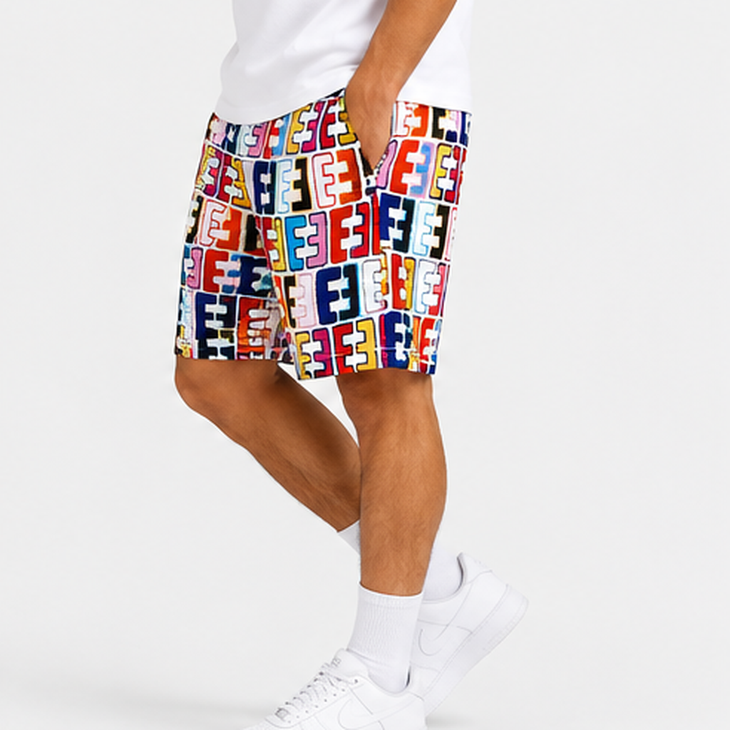 Multi White mesh shorts - back angle view