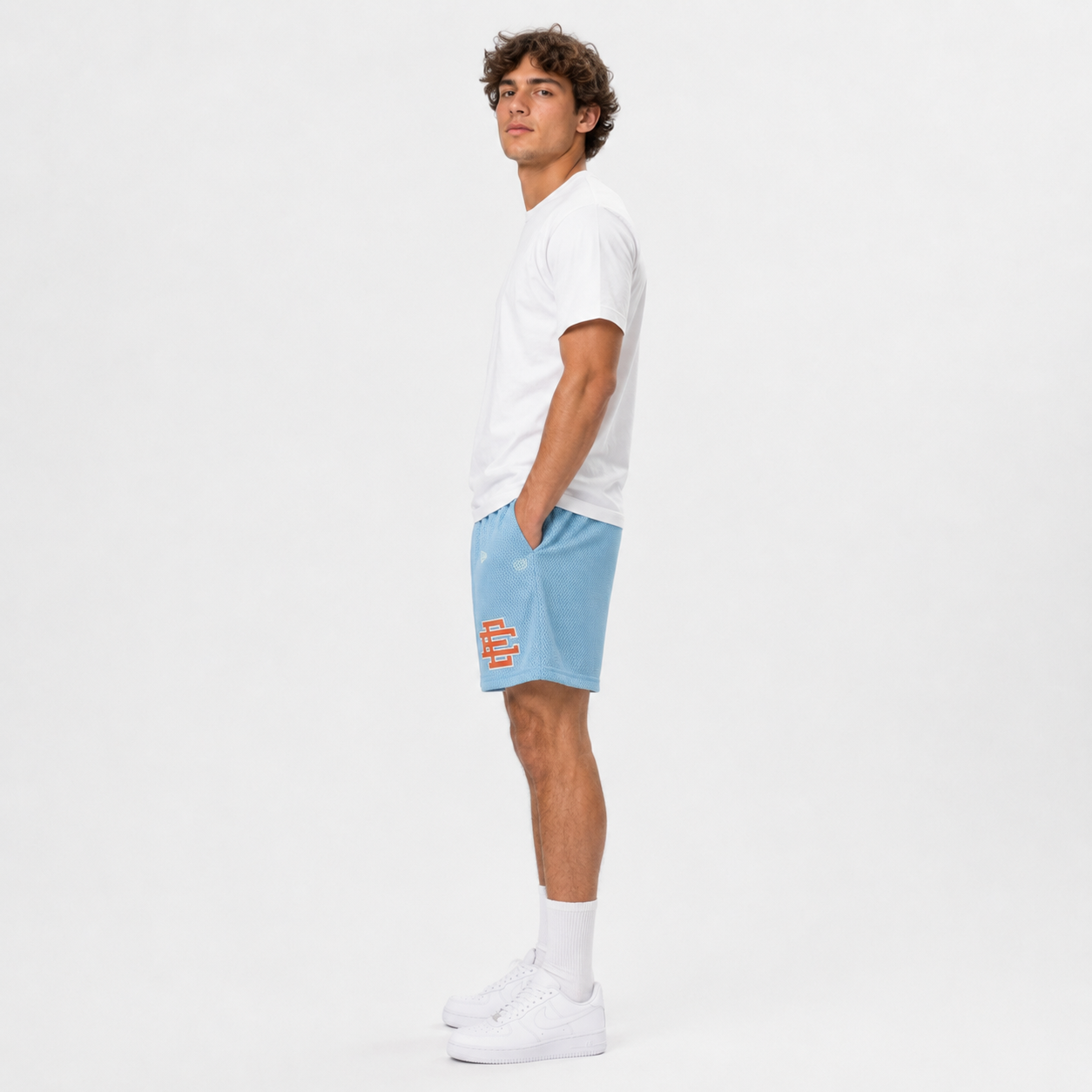 Tar Heel Blue mesh shorts - back angle view