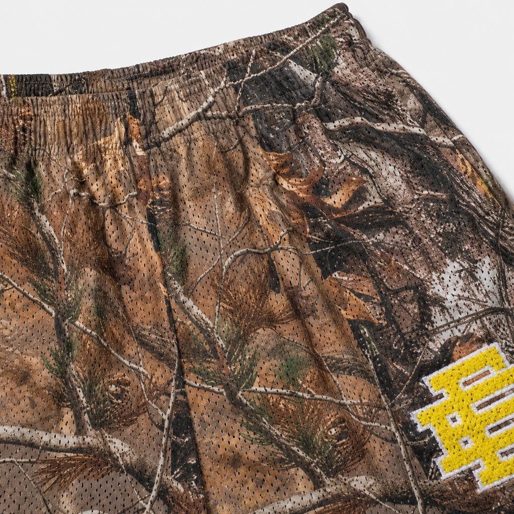 Realtree Gold mesh shorts - detail view