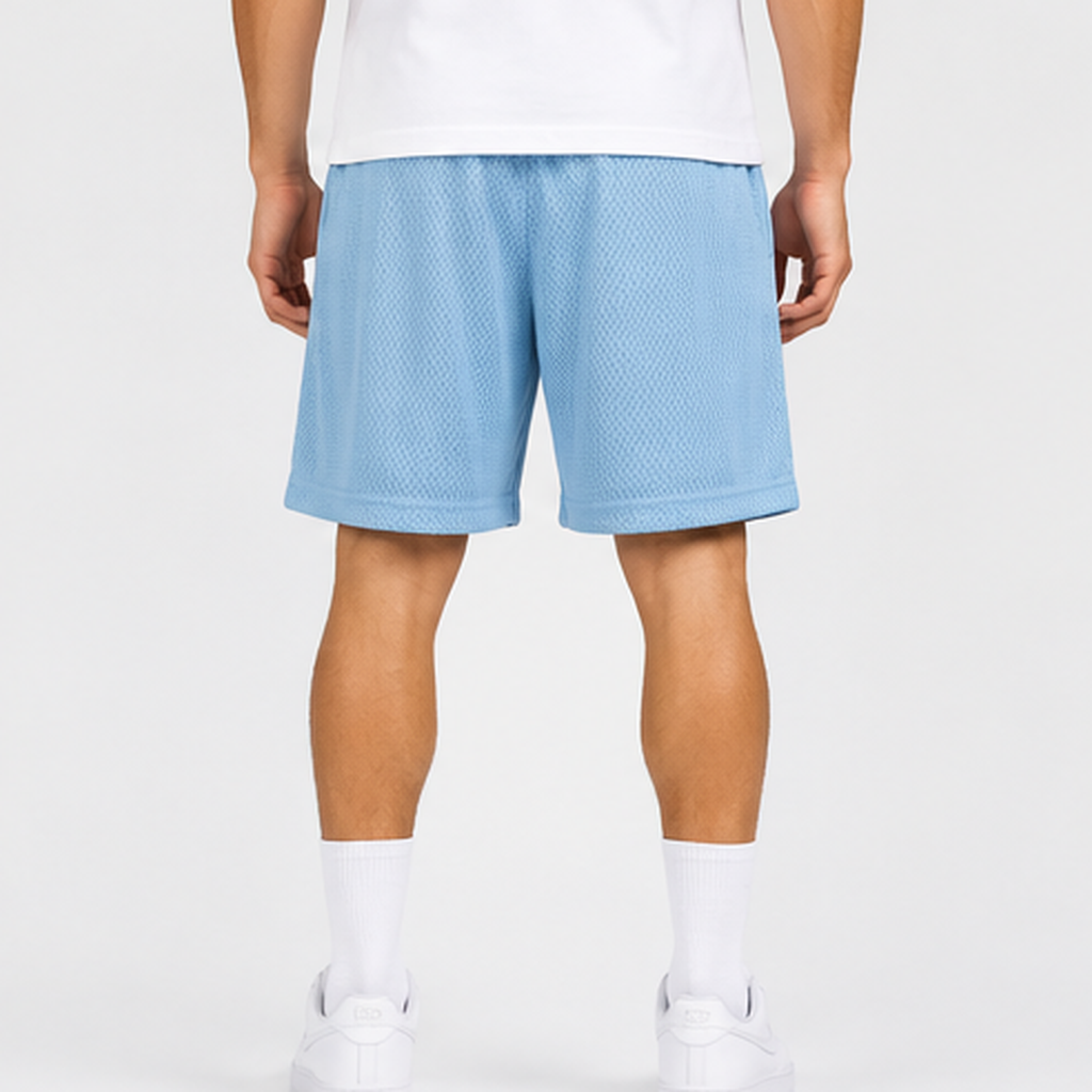 Powder Blue Expos mesh shorts - side view