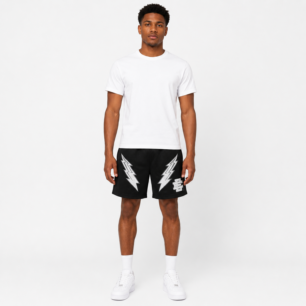 Black Lightning mesh shorts - front angle view