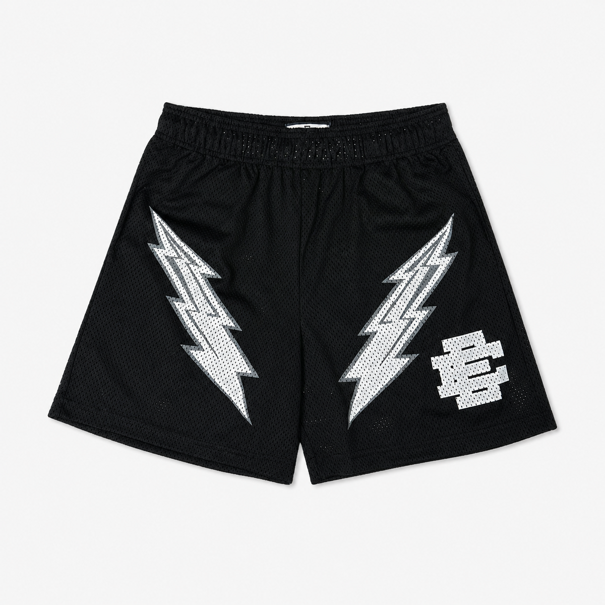 Black Lightning mesh shorts - detail view