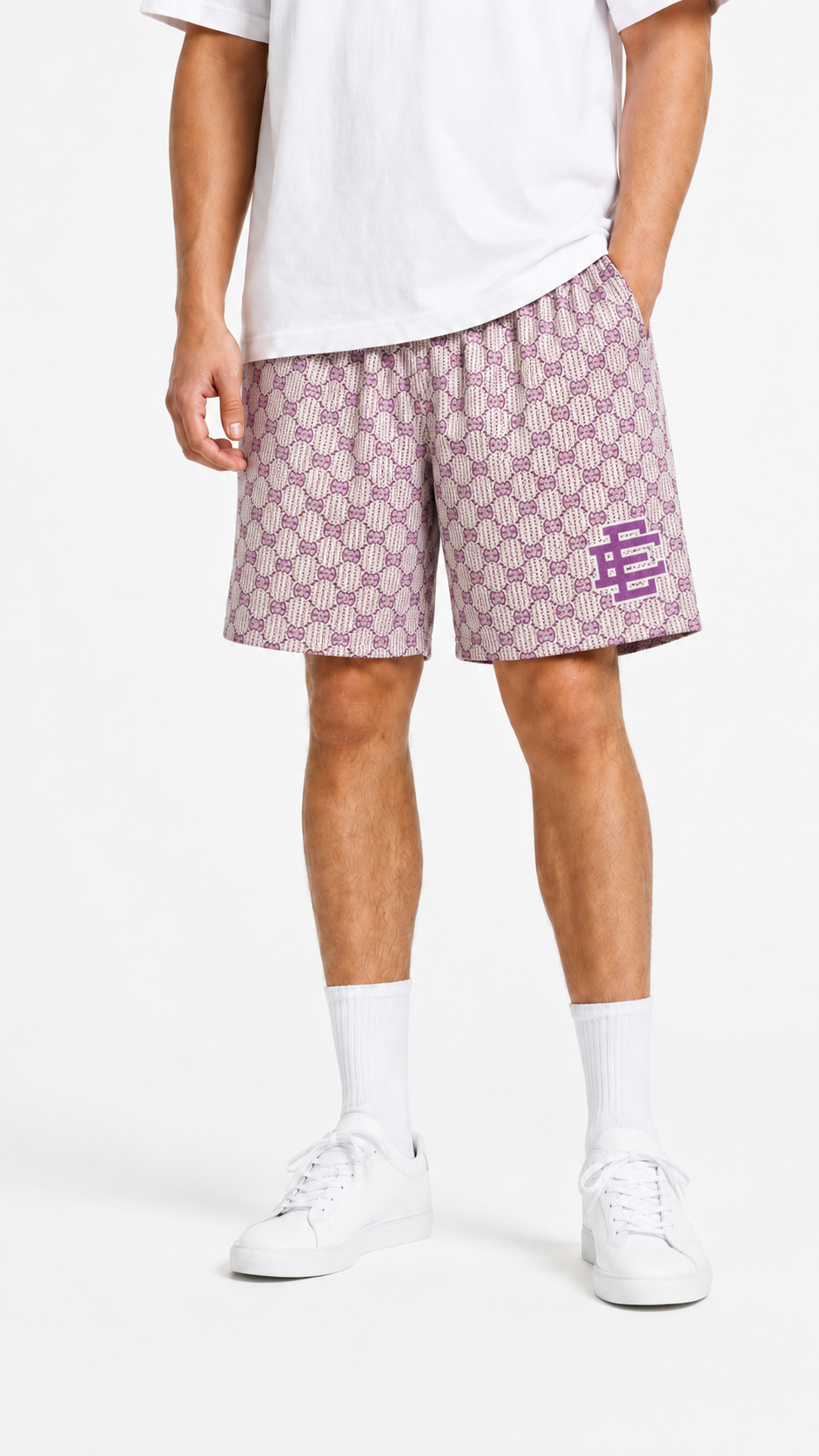 Lilac Monogram mesh shorts - back angle view