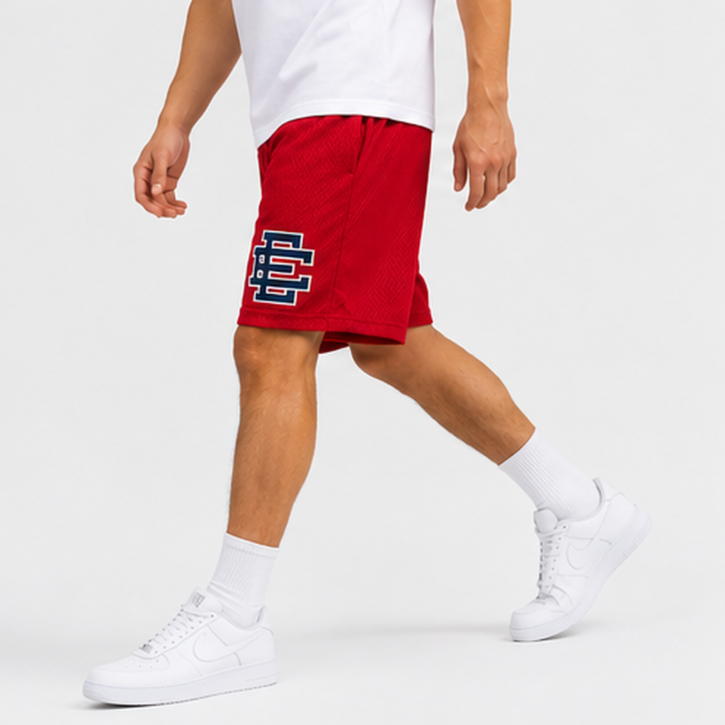 Varsity Red mesh shorts - lifestyle view