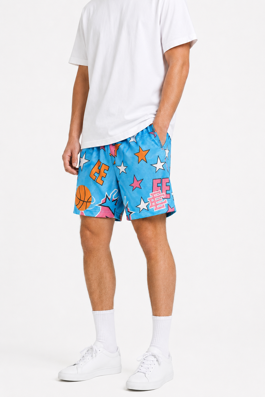 Aqua Starburst mesh shorts - side view