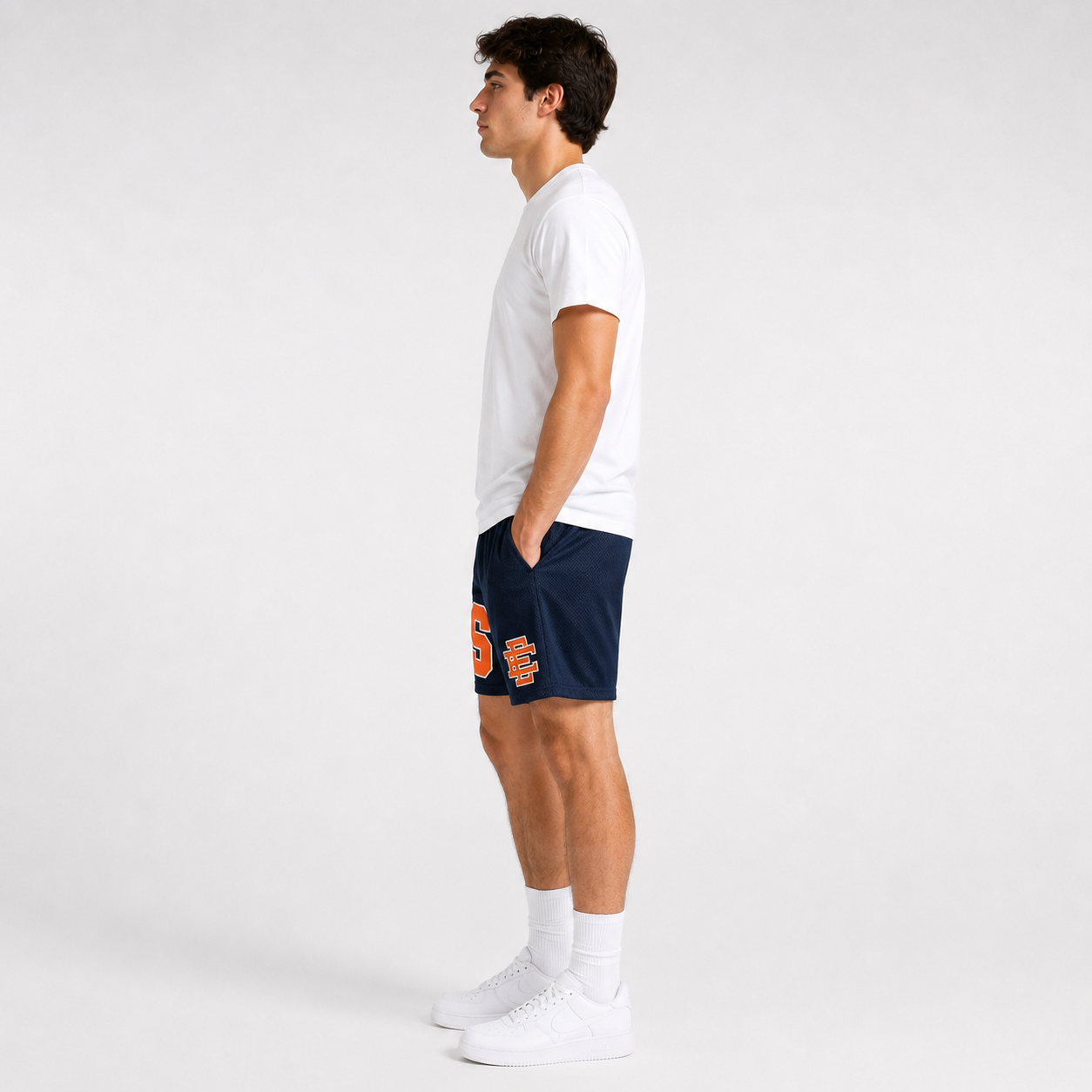 Syracuse Navy mesh shorts - back angle view
