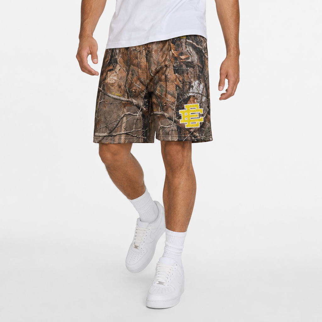 Realtree Gold mesh shorts - detail view