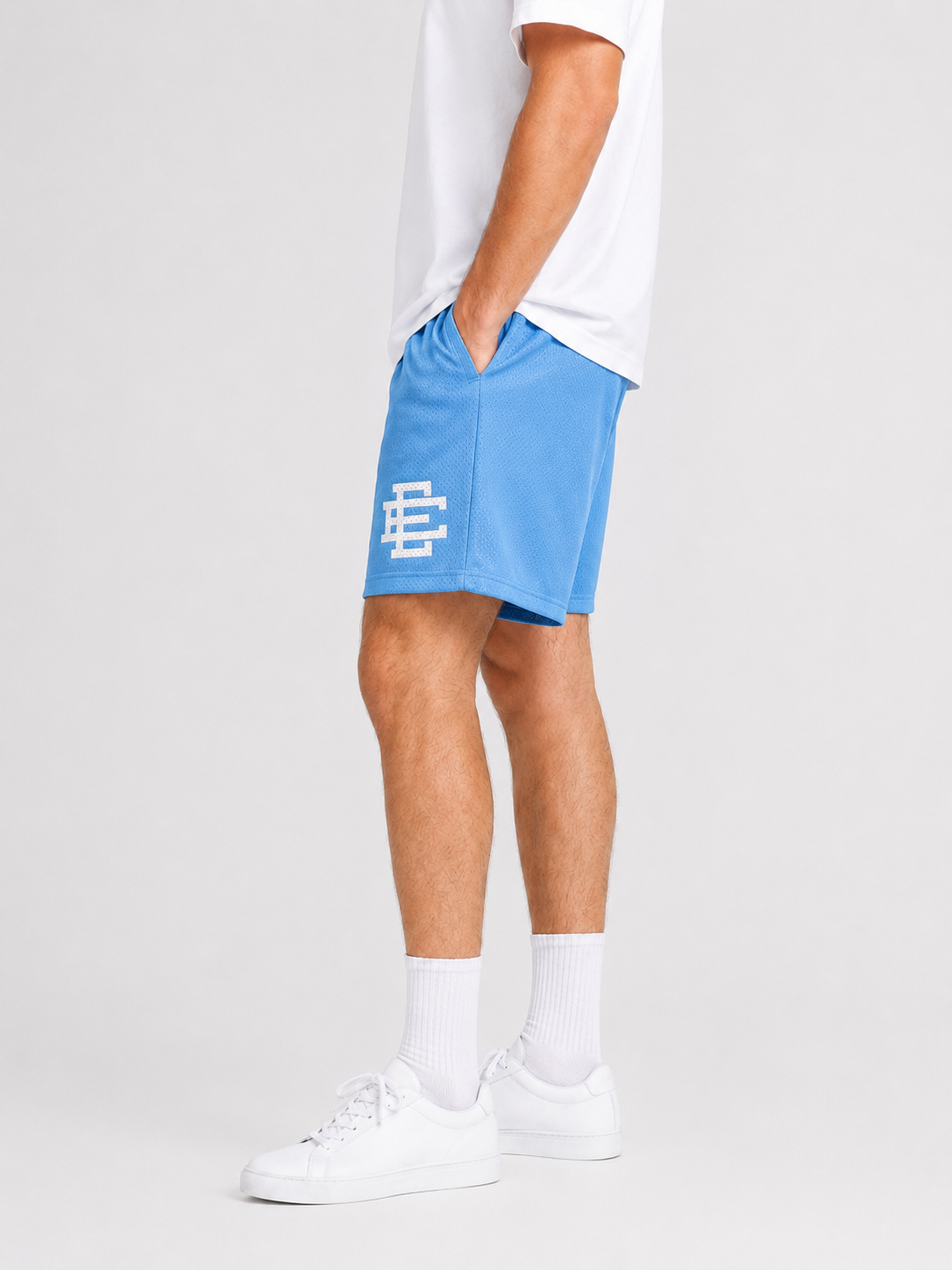 Powder Blue mesh shorts - lifestyle view