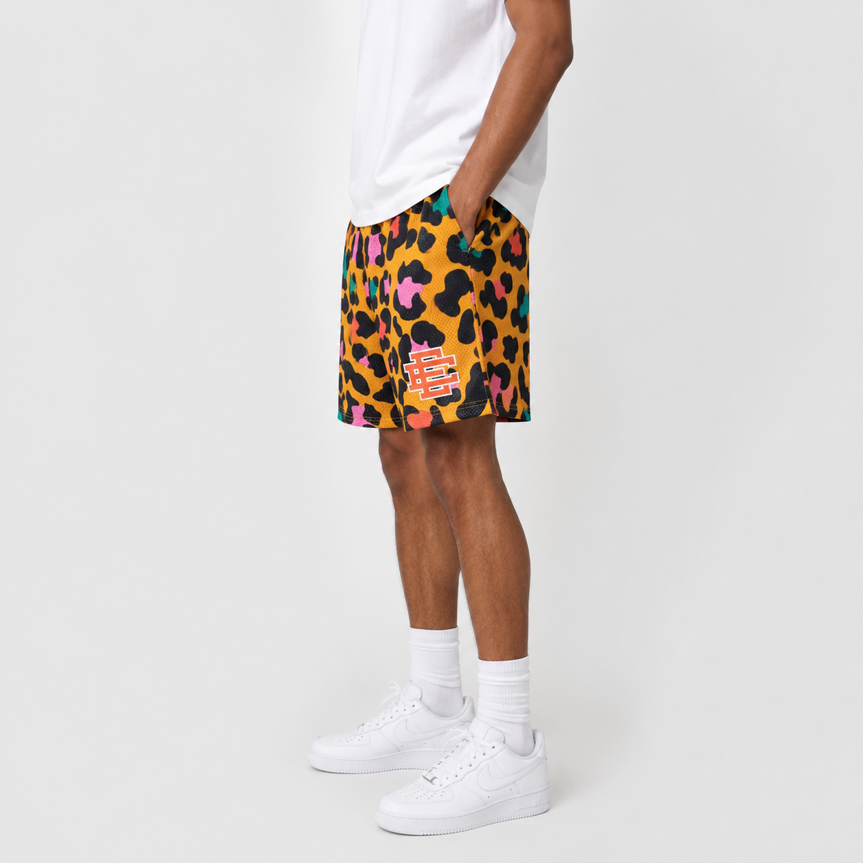 Sunset Leopard mesh shorts - back angle view
