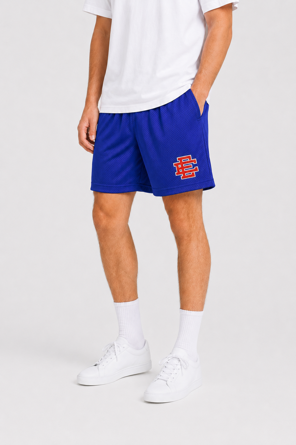 Royal Blue mesh shorts - lifestyle view