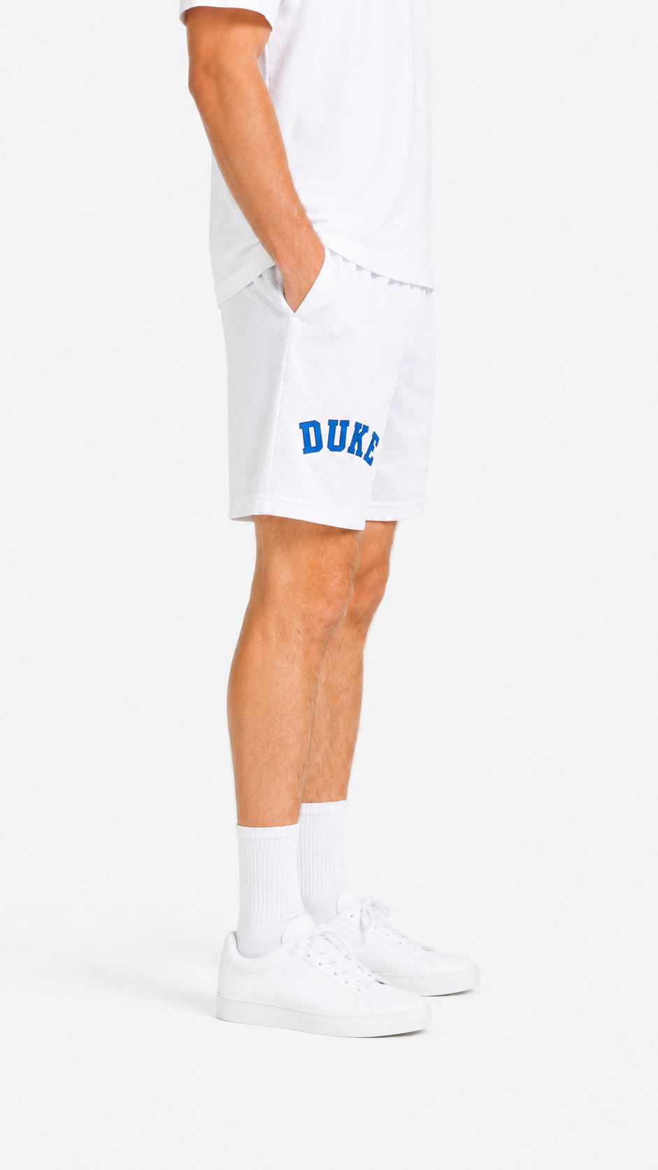 Duke White mesh shorts - side view