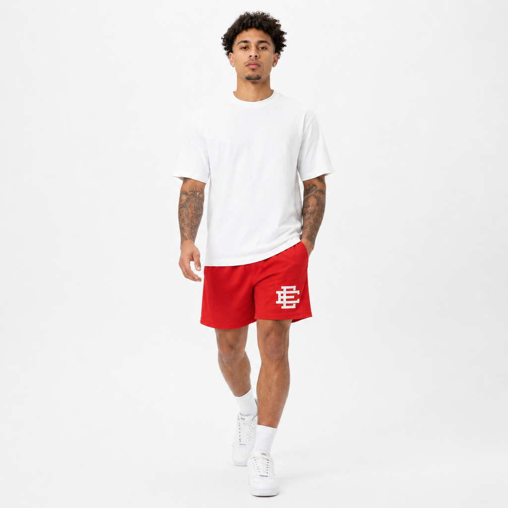 Scarlet Red mesh shorts - back angle view