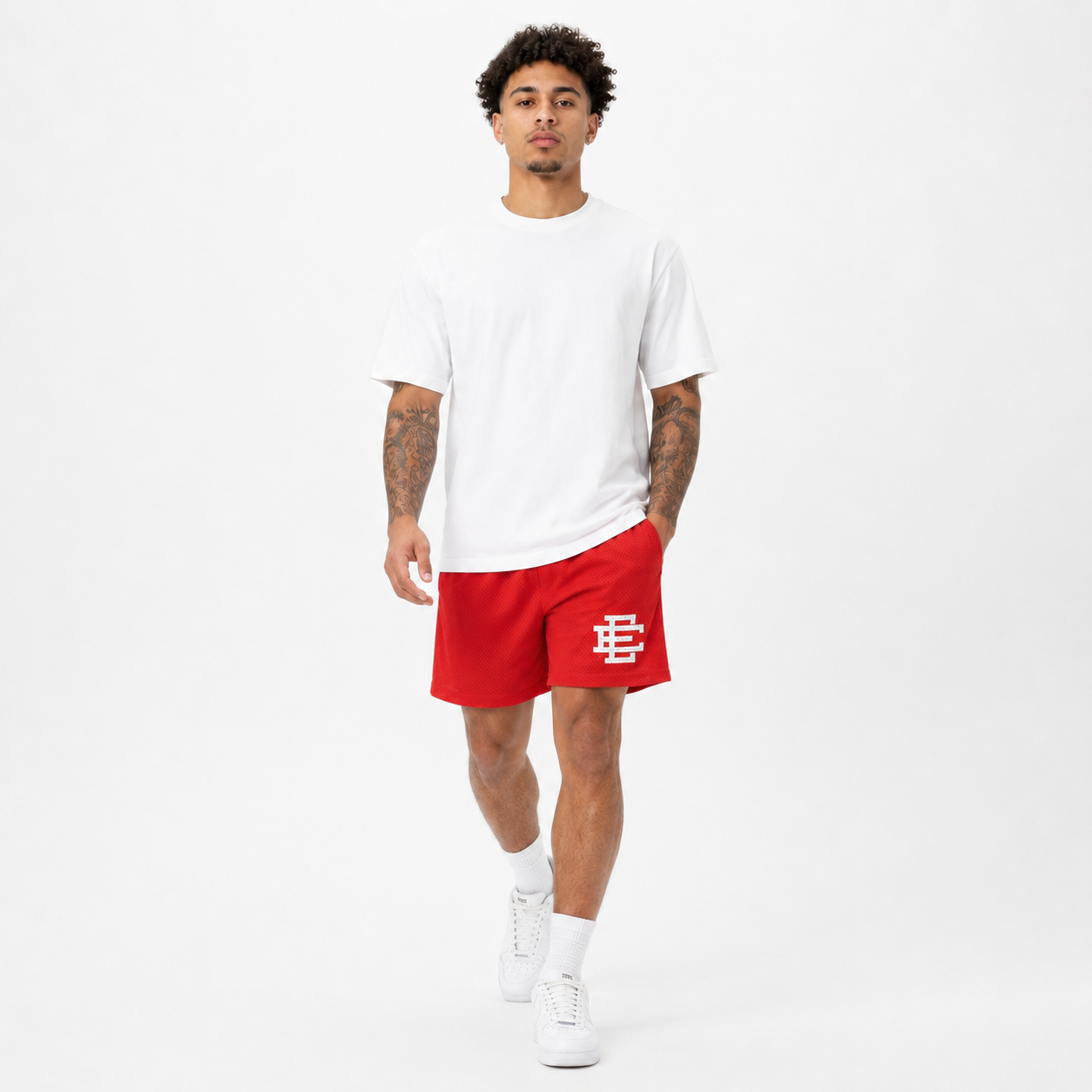 Scarlet Red mesh shorts - back angle view