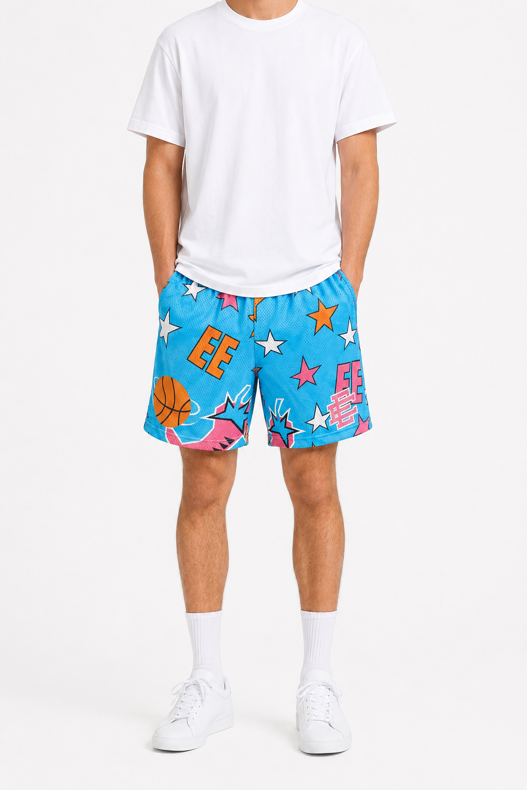 Aqua Starburst mesh shorts - lifestyle view