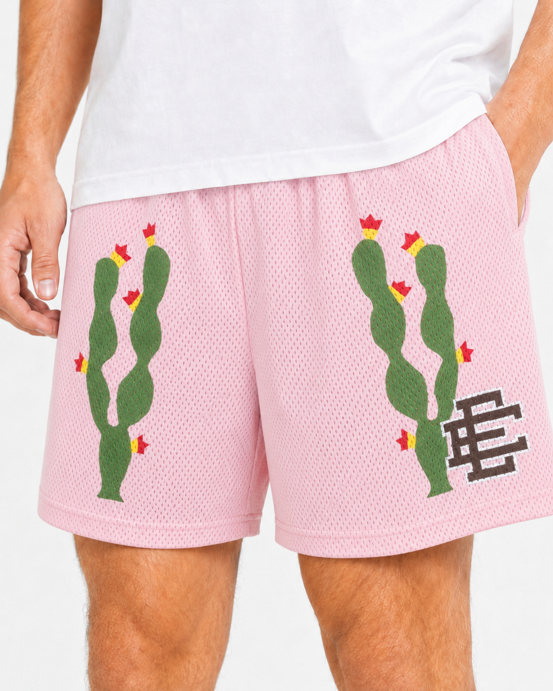 Pink Cactus mesh shorts - back angle view