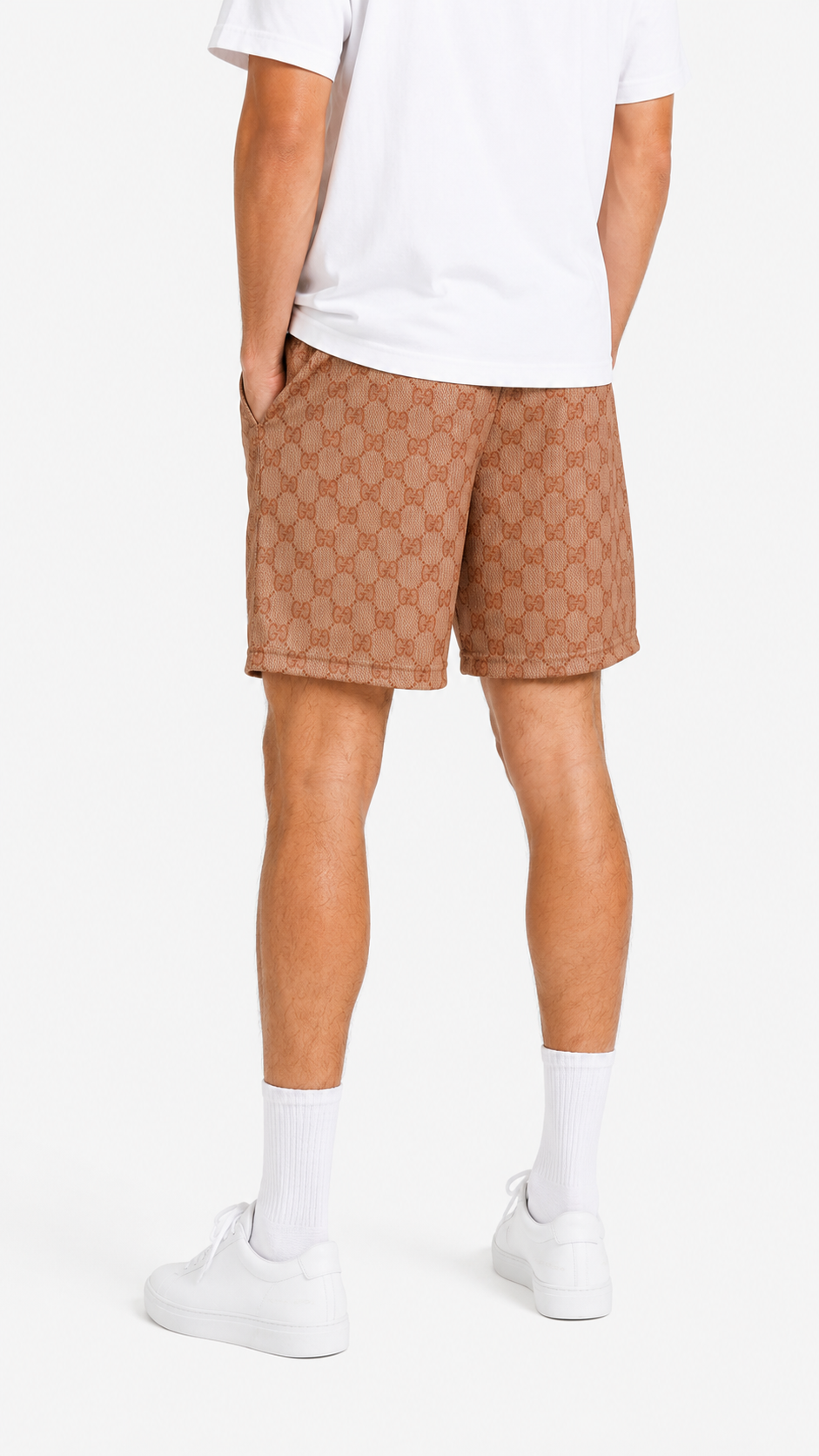 Tan Monogram mesh shorts - lifestyle view