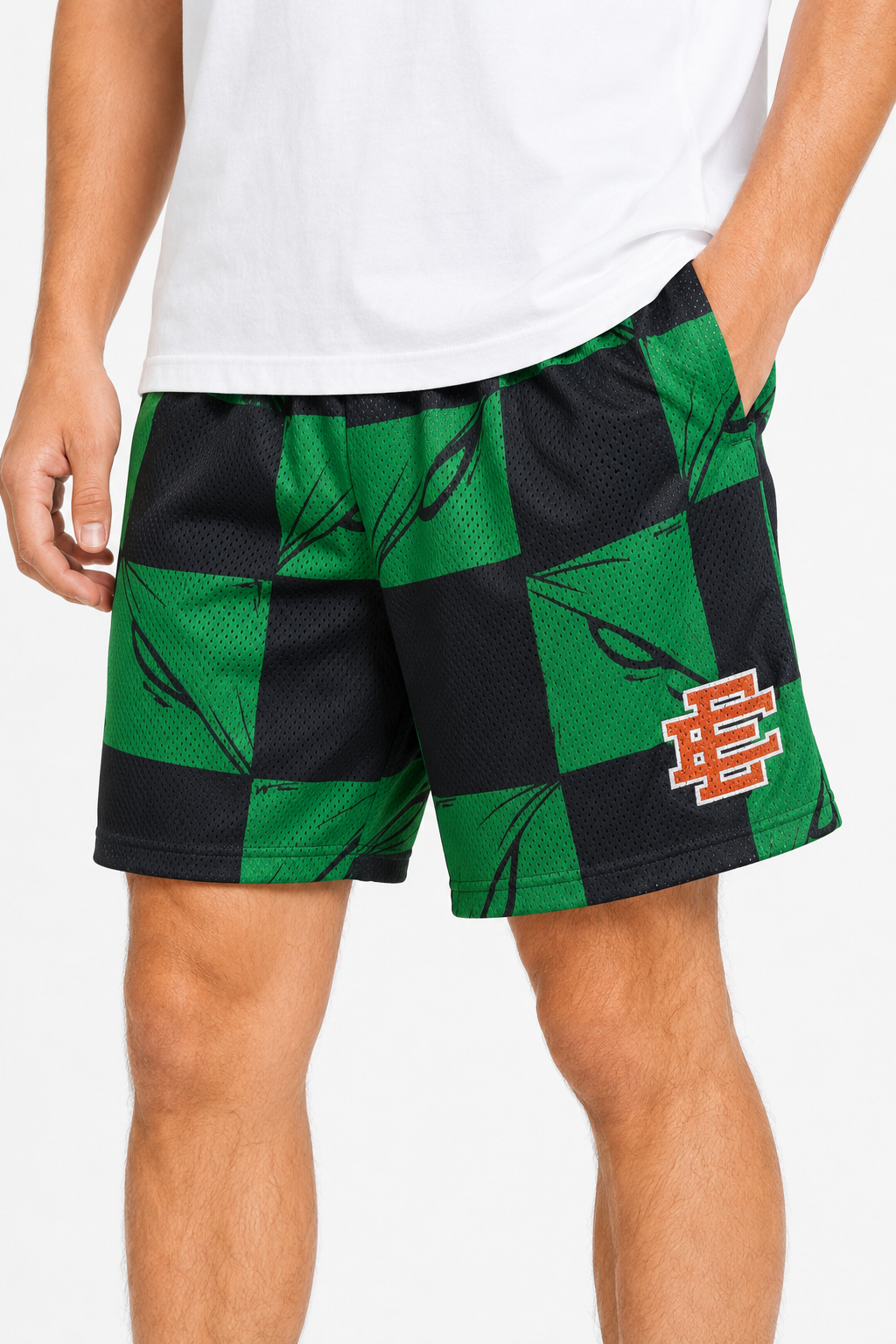 Neon Checker mesh shorts - front angle view