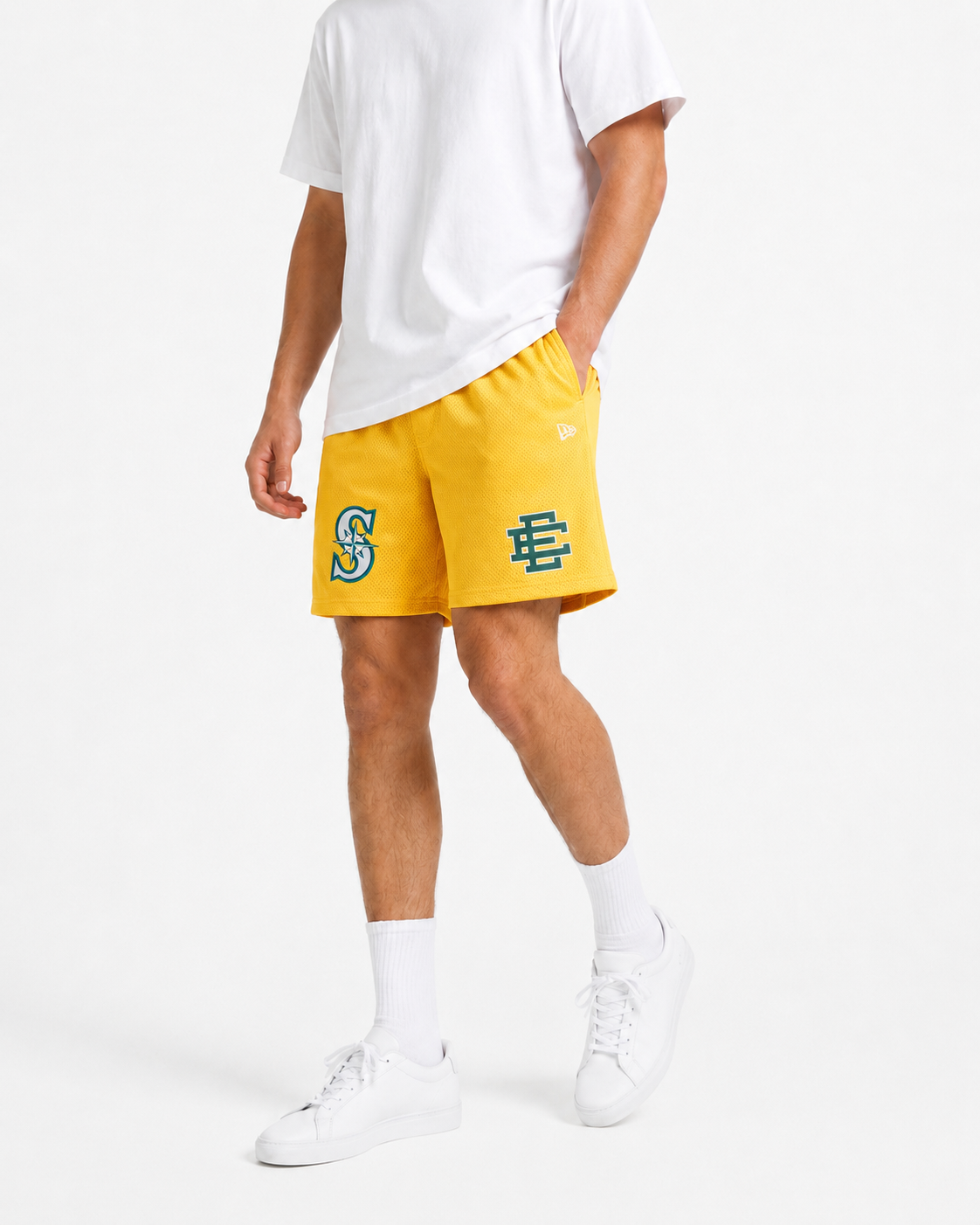 Gold Mariners mesh shorts - front angle view