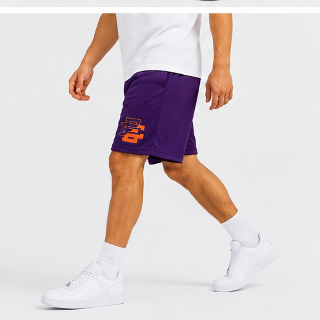 Royal Purple mesh shorts - detail view