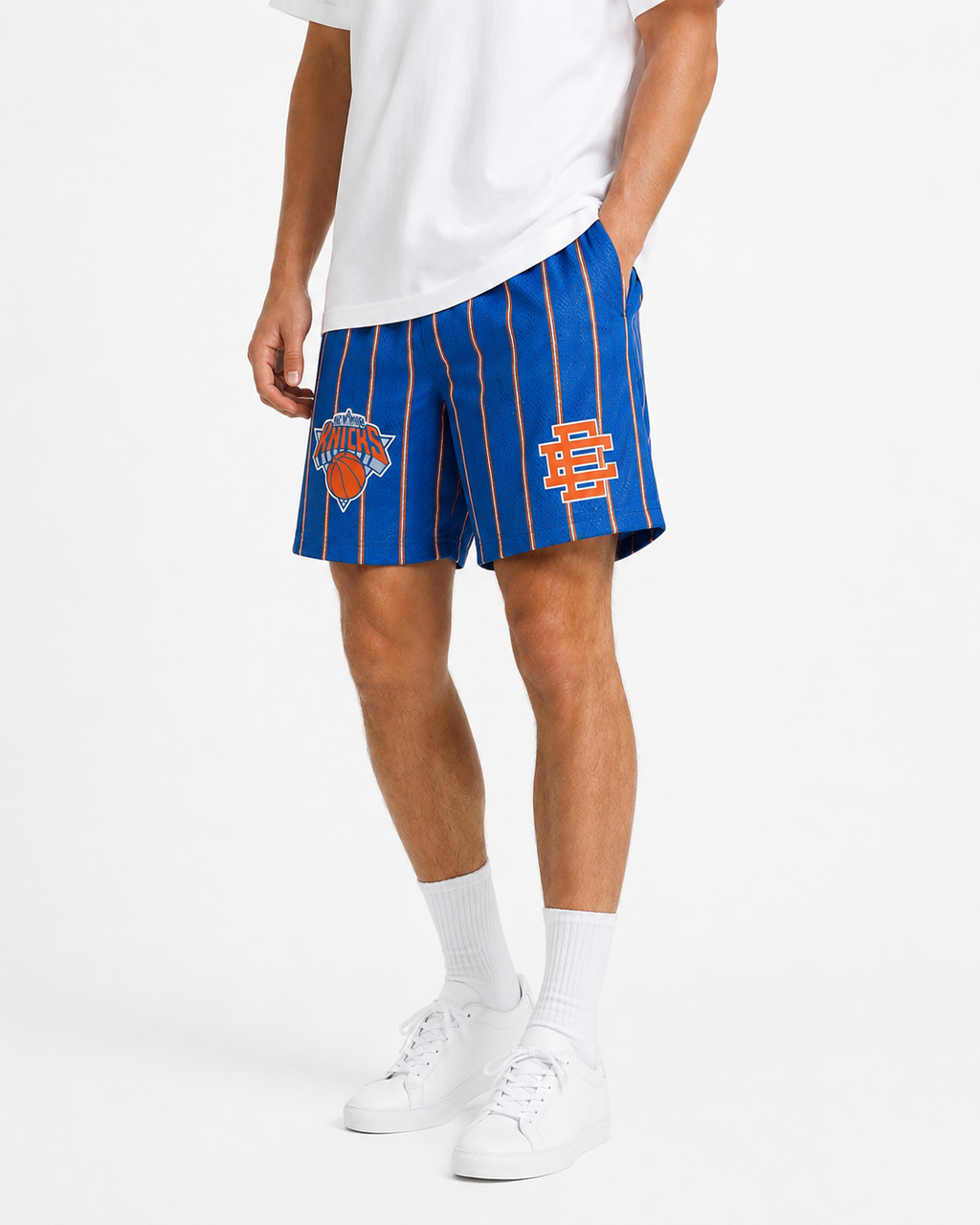 Knicks Royal Stripe mesh shorts - lifestyle view