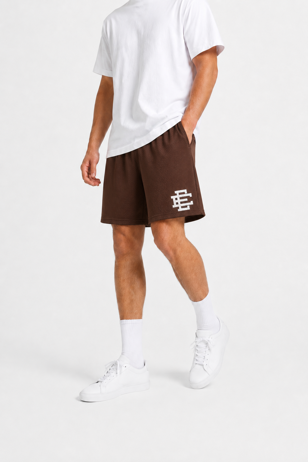 Cocoa Brown mesh shorts - front angle view