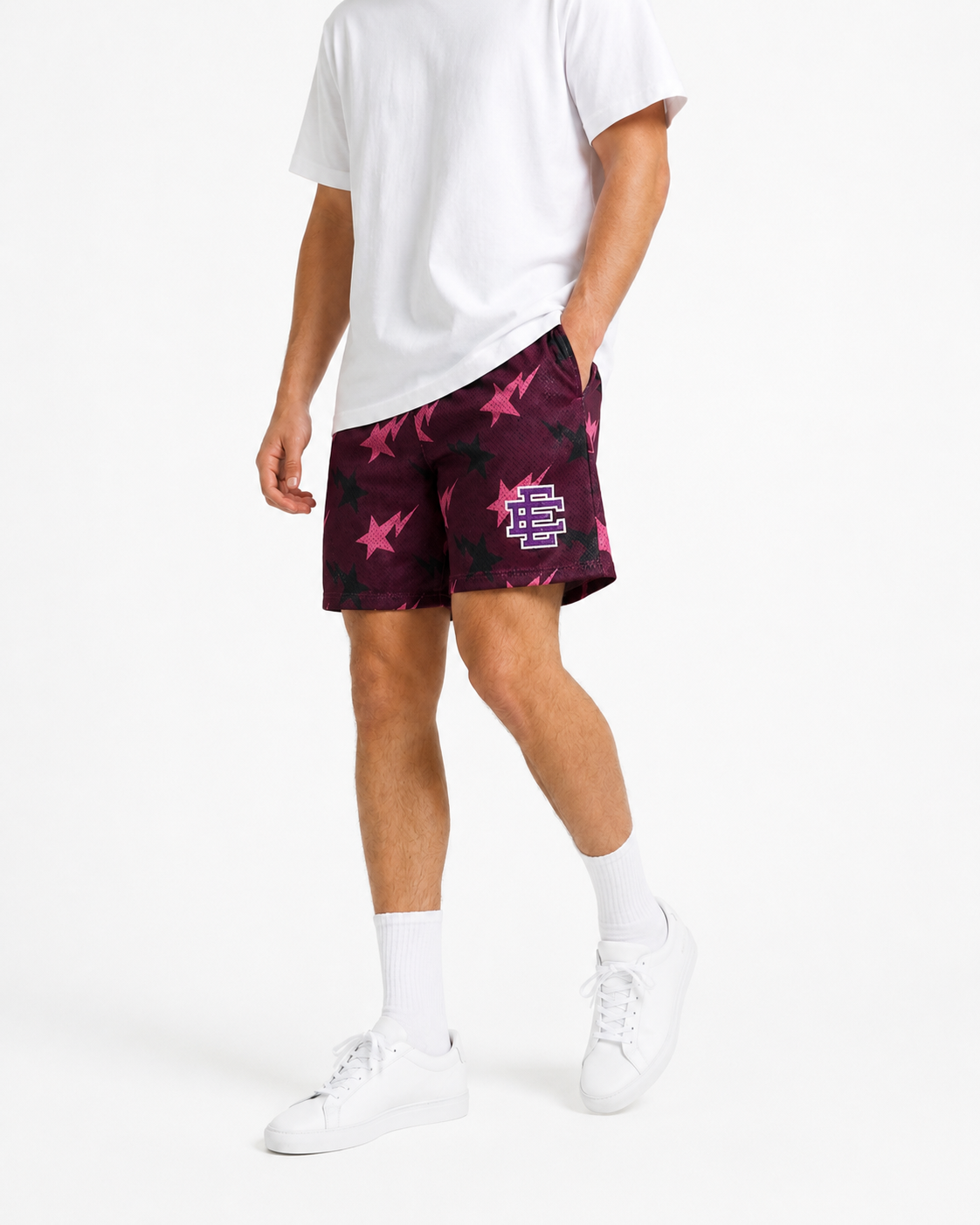 Plum Starfield mesh shorts - front angle view