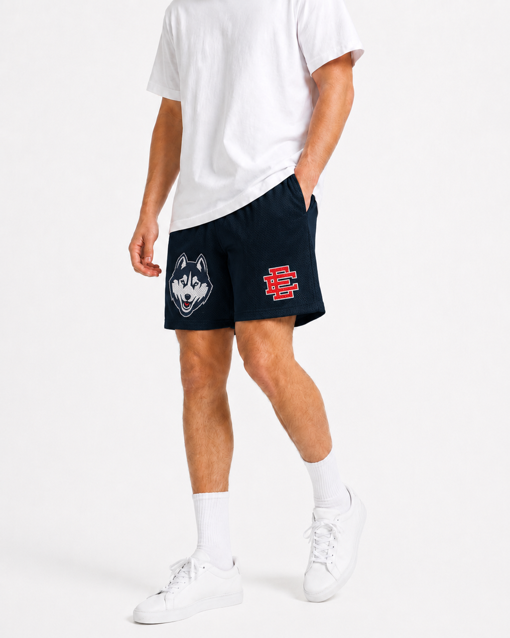 Husky Navy mesh shorts - front angle view