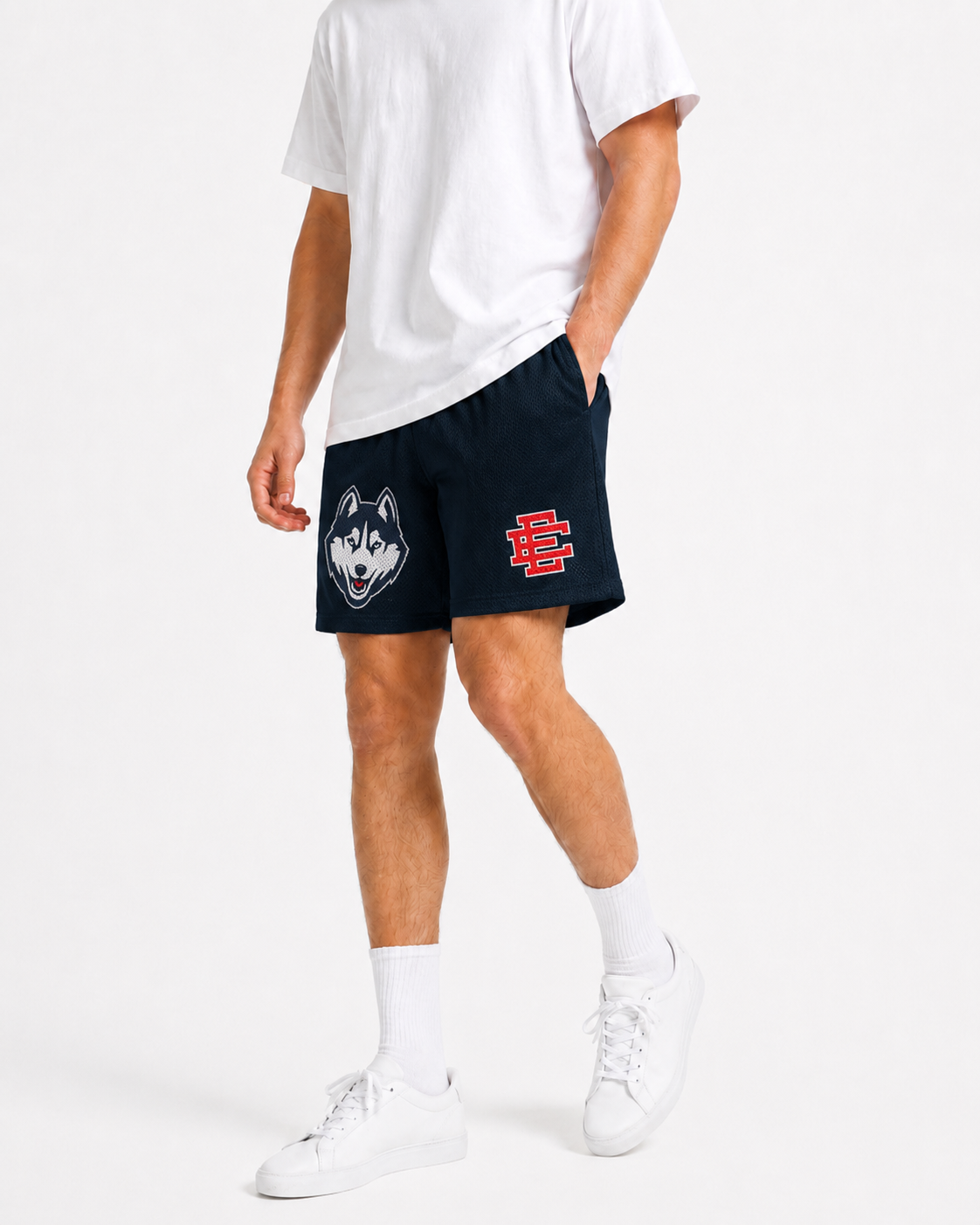 Husky Navy mesh shorts - front angle view