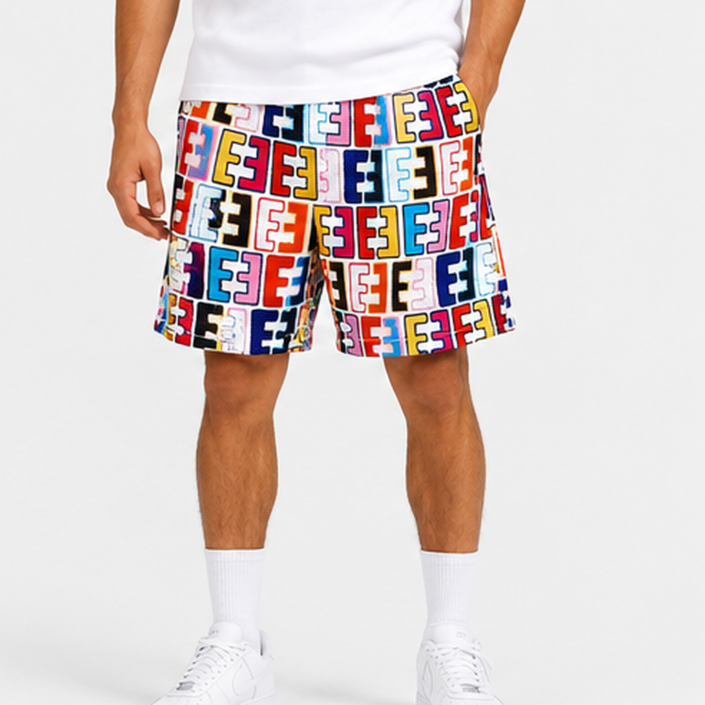 Multi White mesh shorts - front angle view