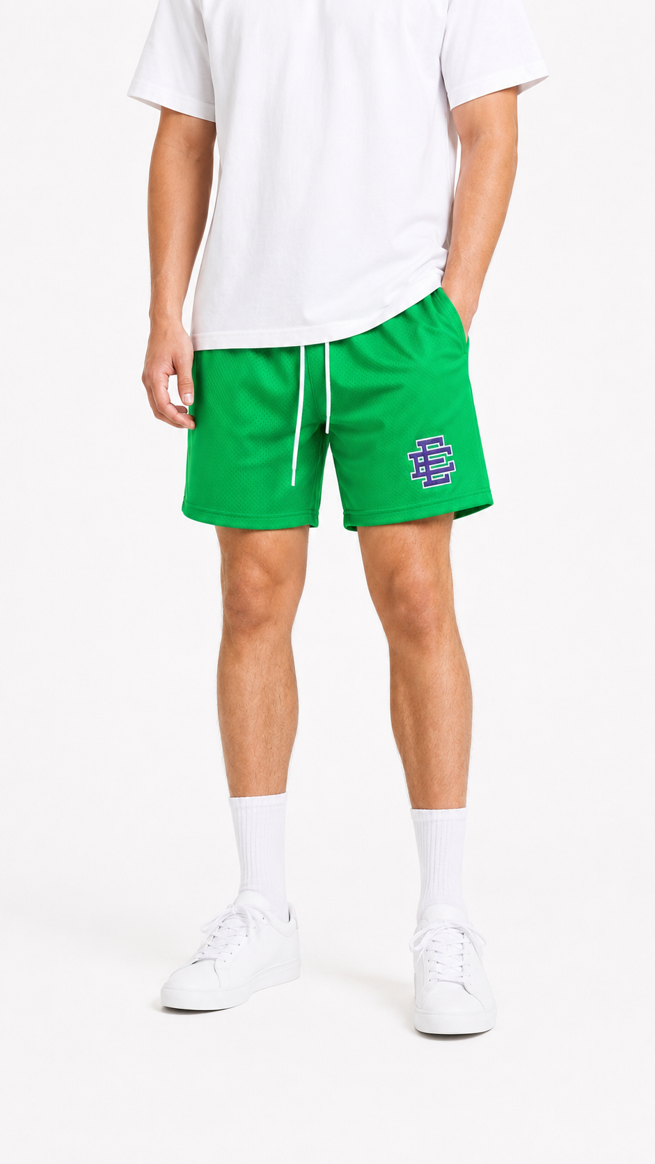 Kelly Green mesh shorts - front angle view