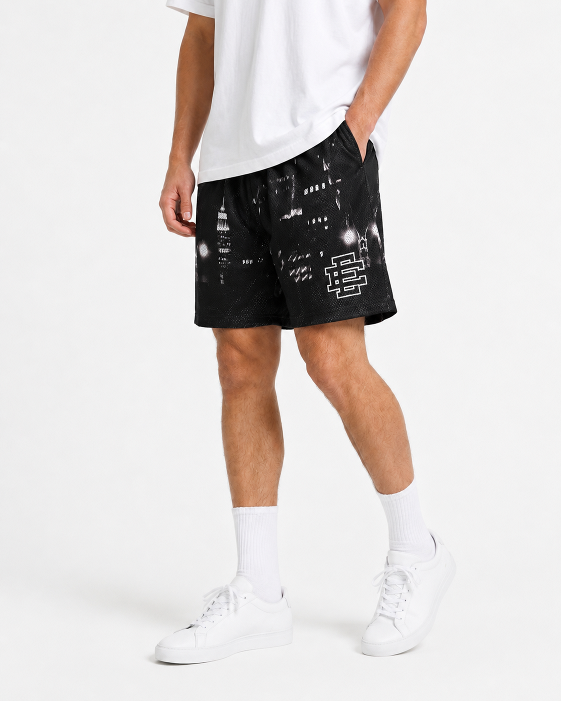 Black Paint Splatter mesh shorts - side view