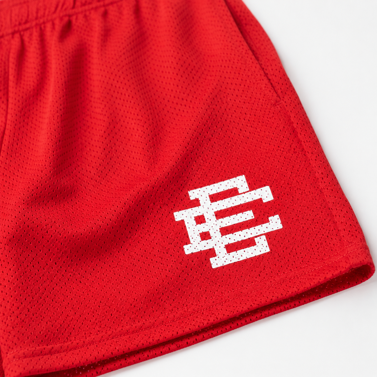 Scarlet Red mesh shorts - detail view