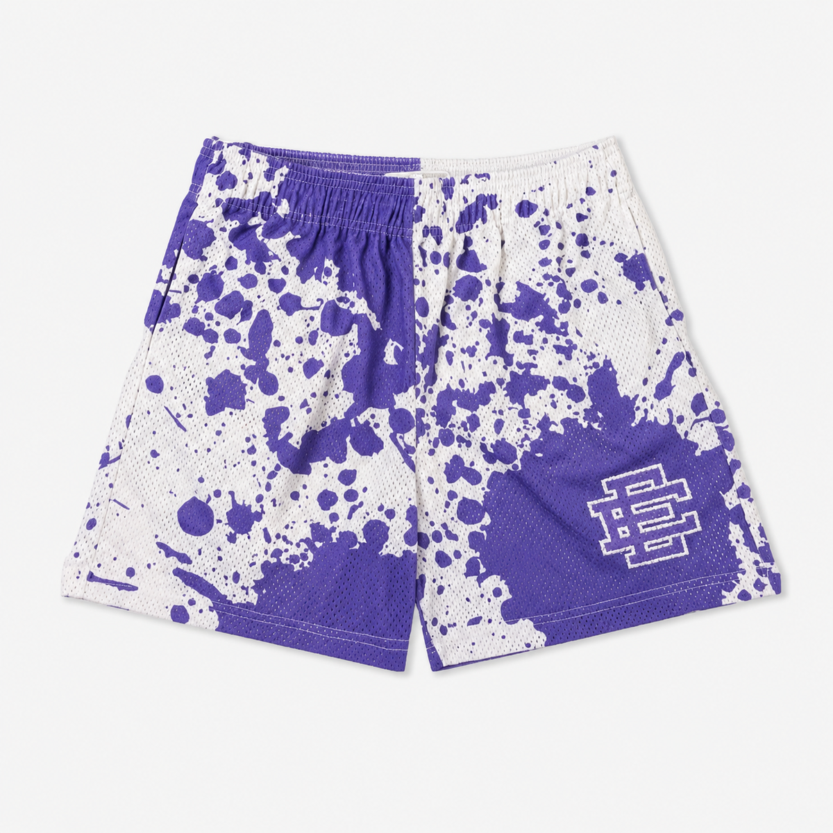 Purple Splash mesh shorts - detail view