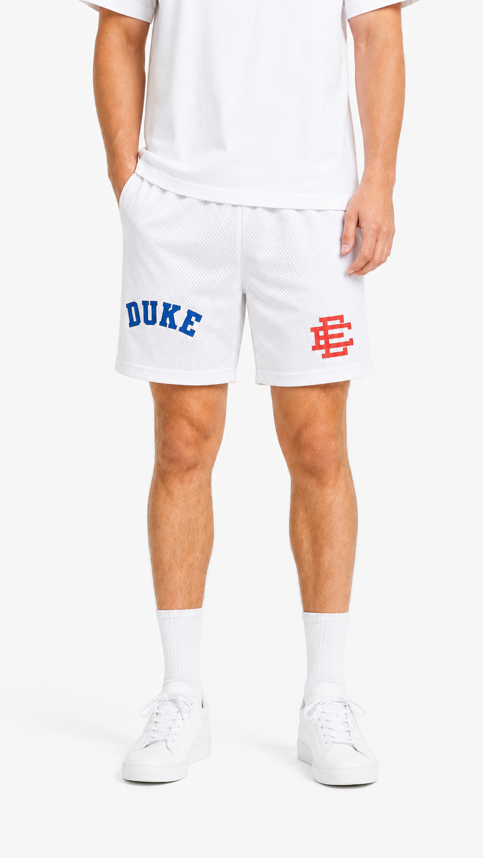 Duke White mesh shorts - front angle view