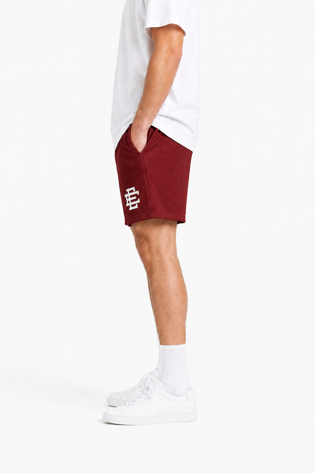 Burgundy Wine mesh shorts - back angle view