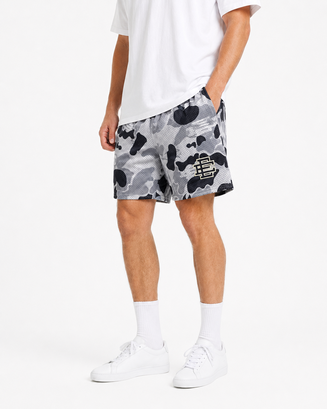 Grey Camo mesh shorts - back angle view
