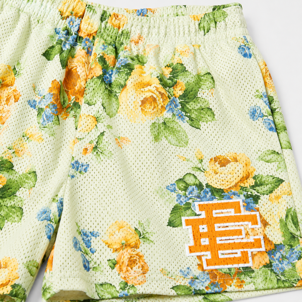 Pastel Floral mesh shorts - detail view