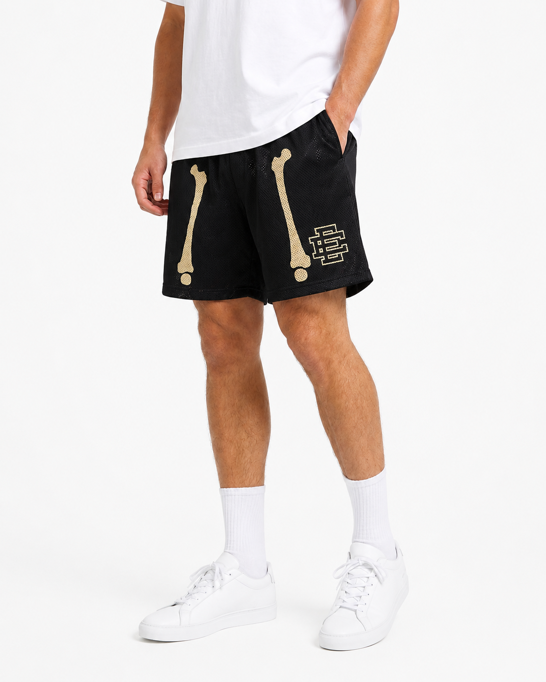 Black Bones mesh shorts - back angle view