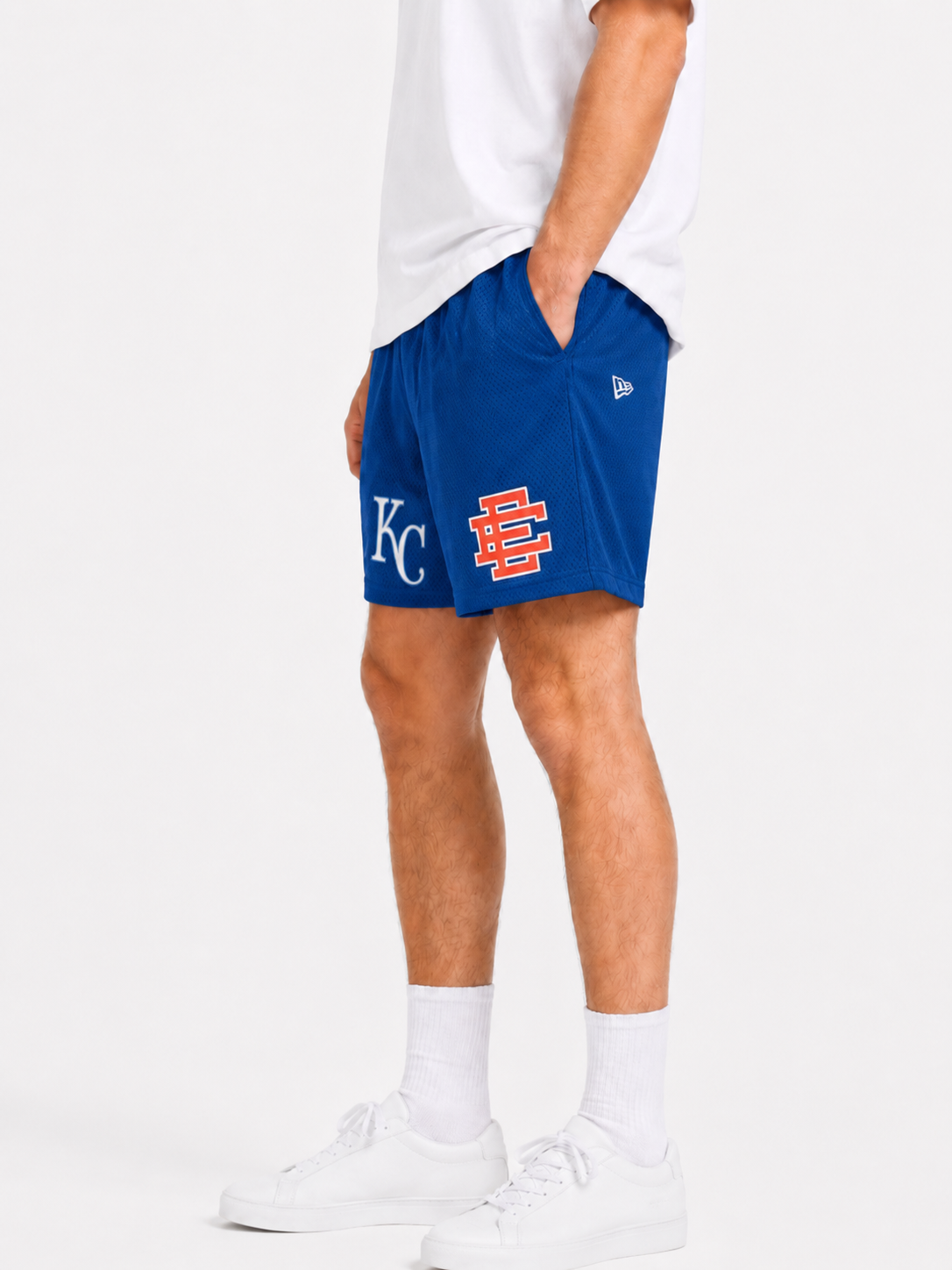 Royal KC Blue mesh shorts - side view