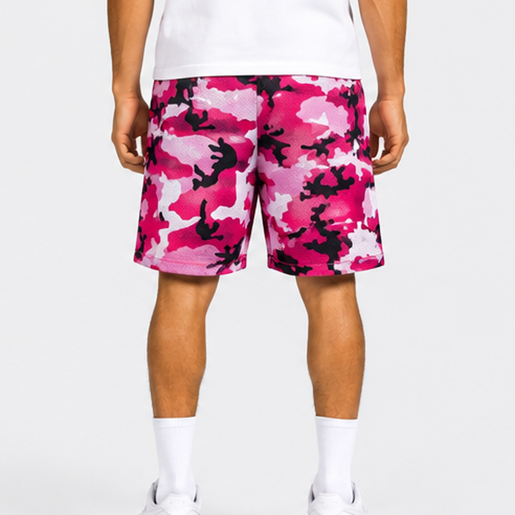 Pink Camo mesh shorts - side view