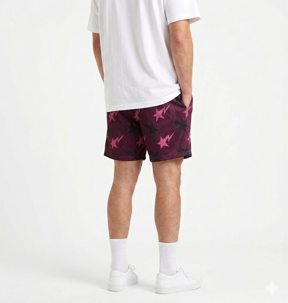 Plum Starfield mesh shorts - lifestyle view