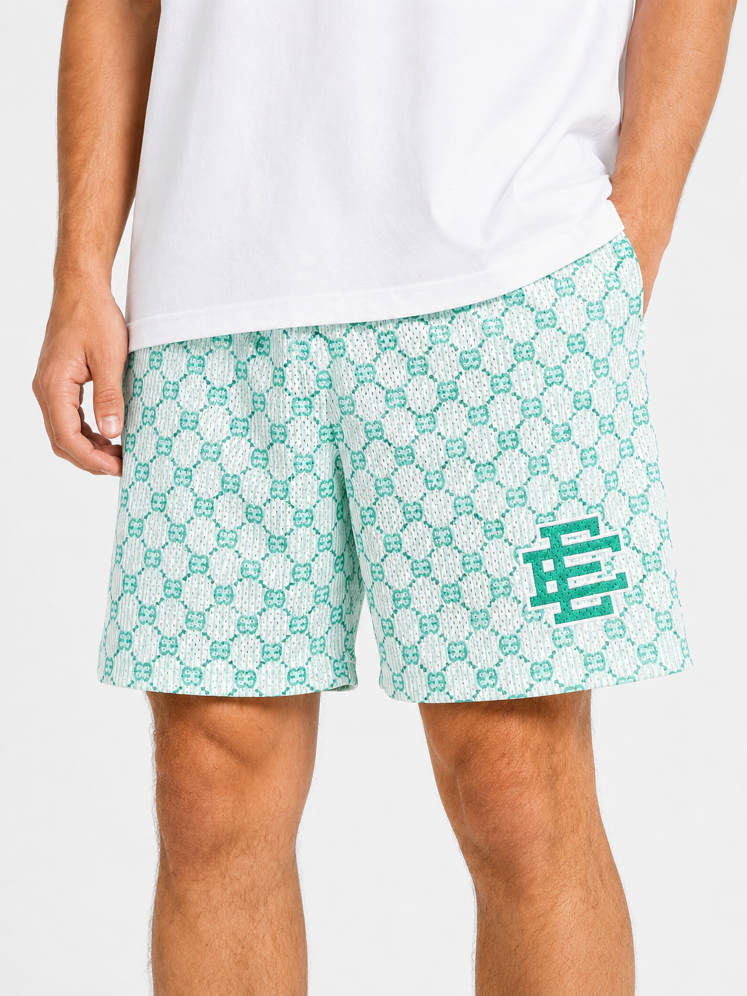 Aqua Monogram mesh shorts - back angle view