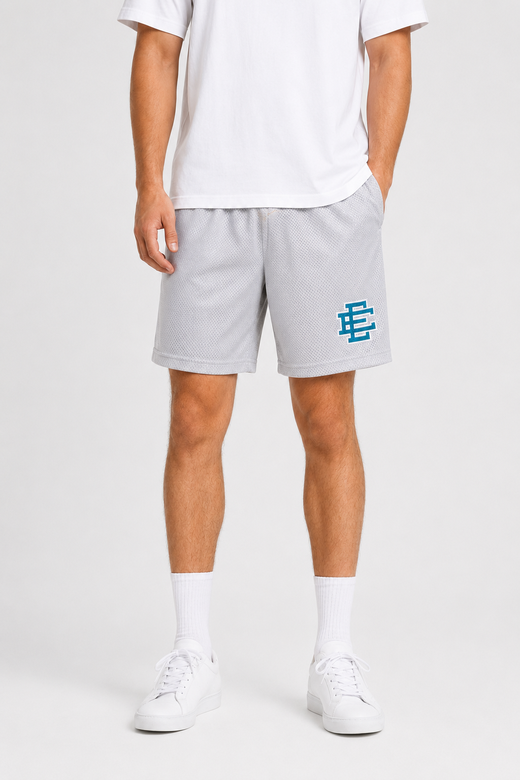 Silver Lilac mesh shorts - side view