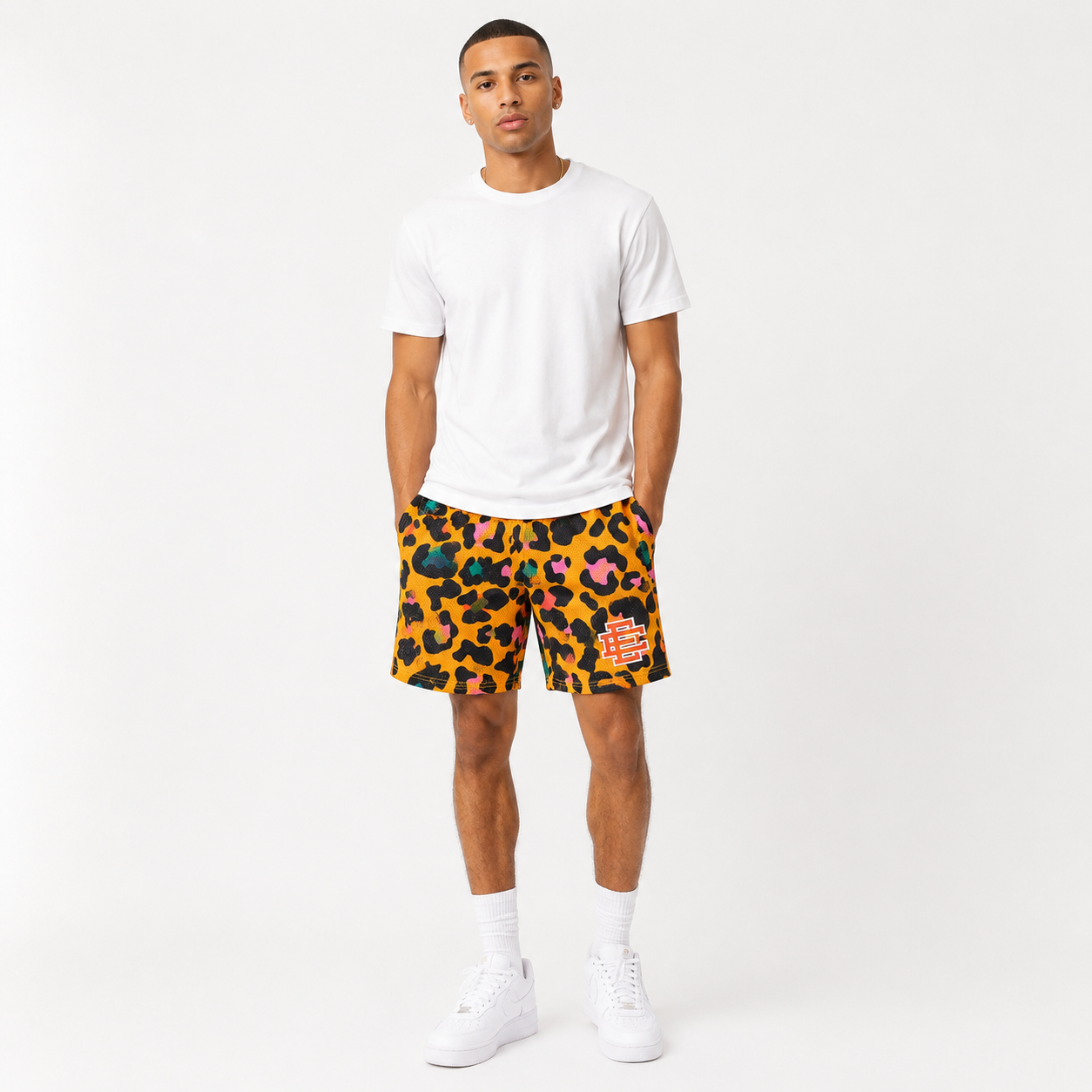 Sunset Leopard mesh shorts - front angle view